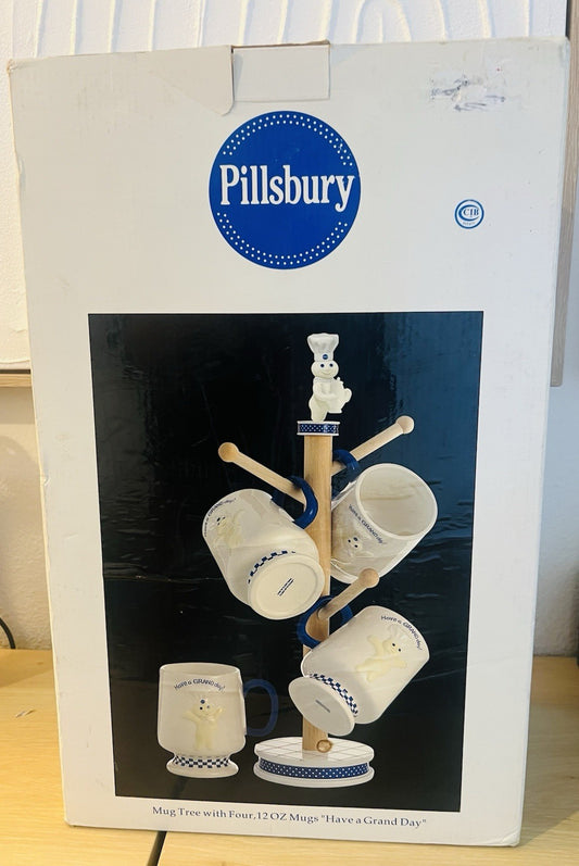Pillsbury Doughboy Mug Tree Set 2004 Simson Giftware w/ 4 Mugs New In Box