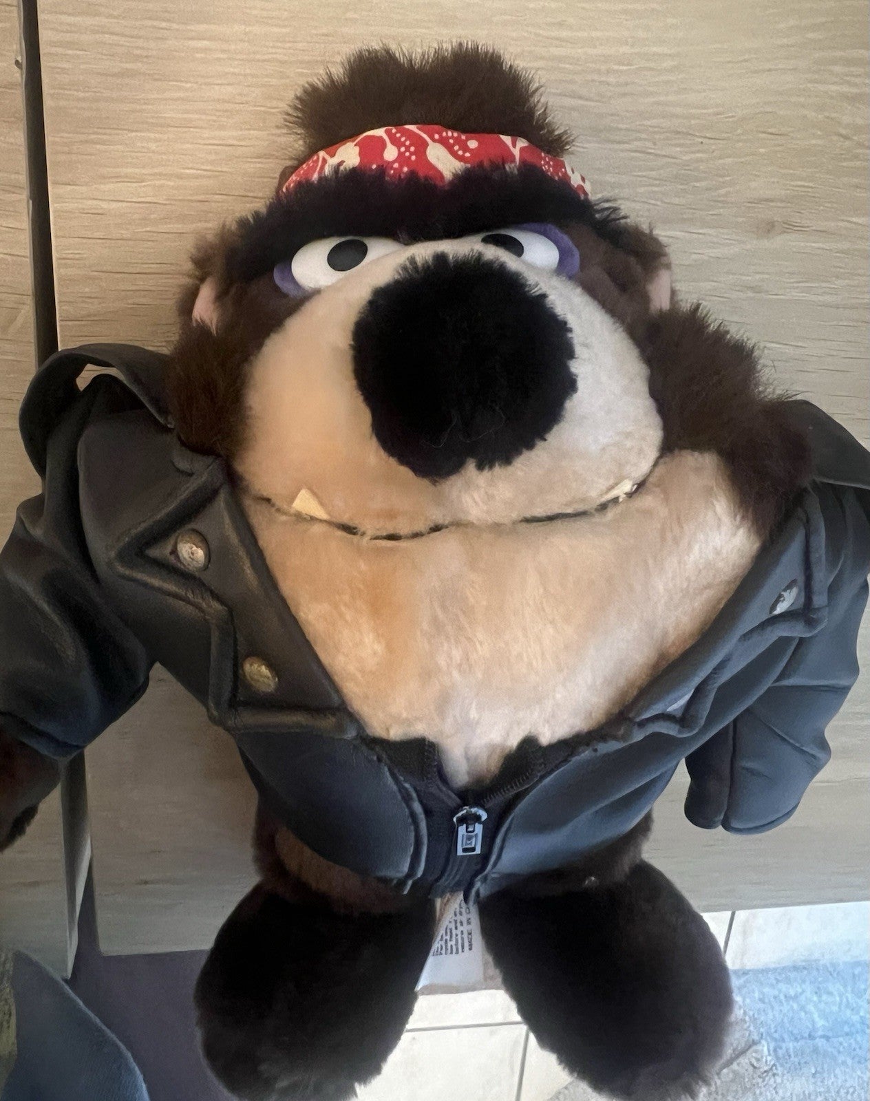 Vintage 1993 Warner Bros Tasmanian Devil Taz Plush Stuffed Animal Biker