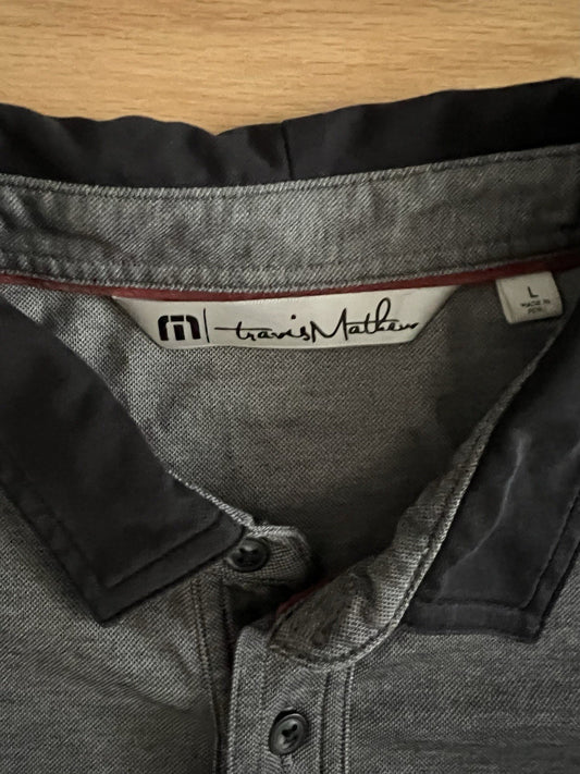 TravisMathew Men’s Polo Shirt Size L Gray Black Trim Pocket Golf Casual