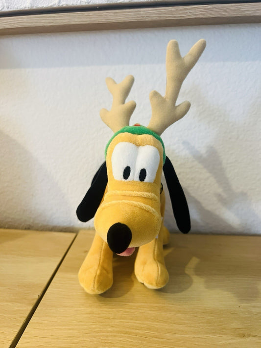 Disney Pluto Plush Christmas Reindeer Antlers & Jingle Bells Dog Holiday