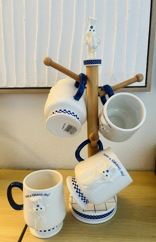 Pillsbury Doughboy Mug Tree Set 2004 Simson Giftware w/ 4 Mugs New In Box