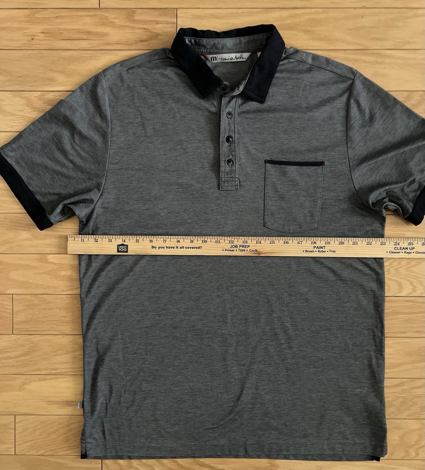 TravisMathew Men’s Polo Shirt Size L Gray Black Trim Pocket Golf Casual
