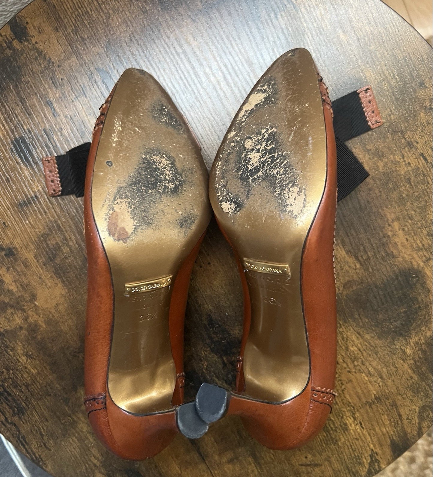 Dolce & Gabbana Brown Leather Pumps Heels Black Bow