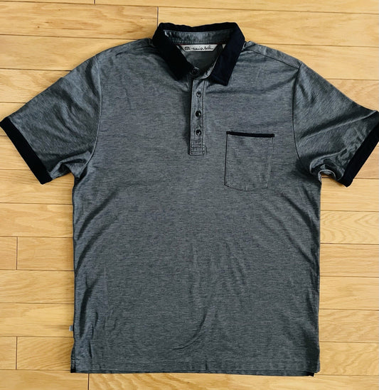 TravisMathew Men’s Polo Shirt Size L Gray Black Trim Pocket Golf Casual