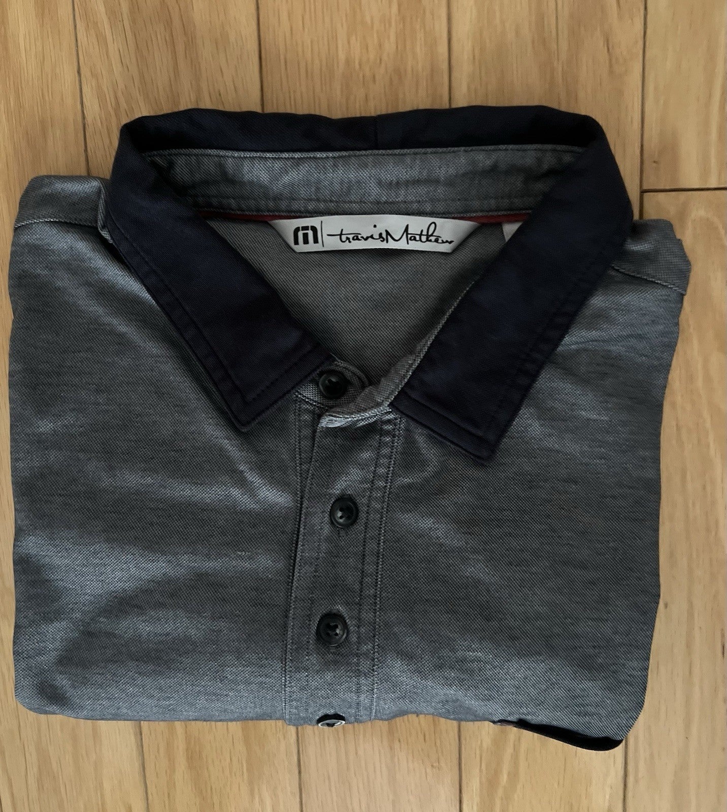 TravisMathew Men’s Polo Shirt Size L Gray Black Trim Pocket Golf Casual