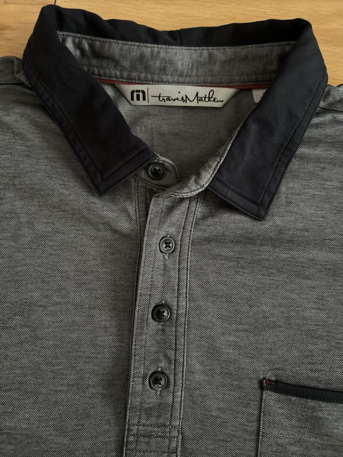 TravisMathew Men’s Polo Shirt Size L Gray Black Trim Pocket Golf Casual